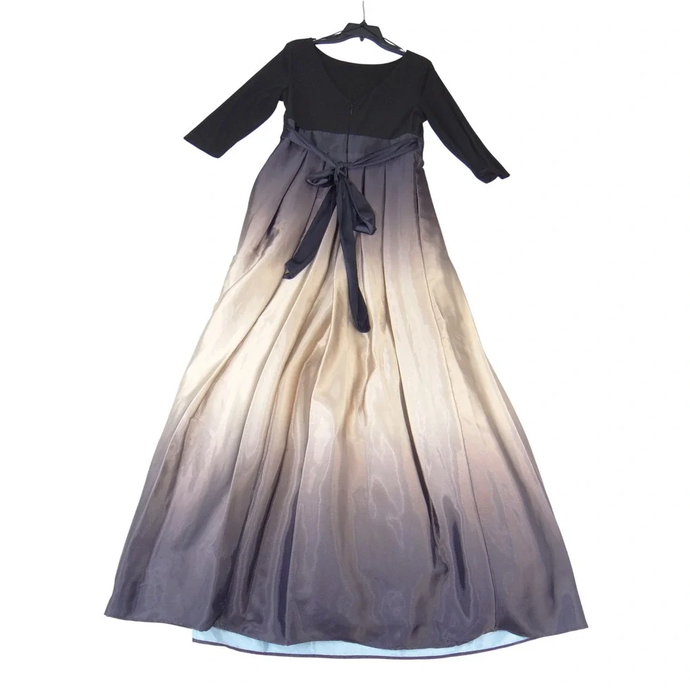 SLNY Womens Ombre Satin Maxi Evening Gown Black Champagne 3/4 Sleeve 9151111 6